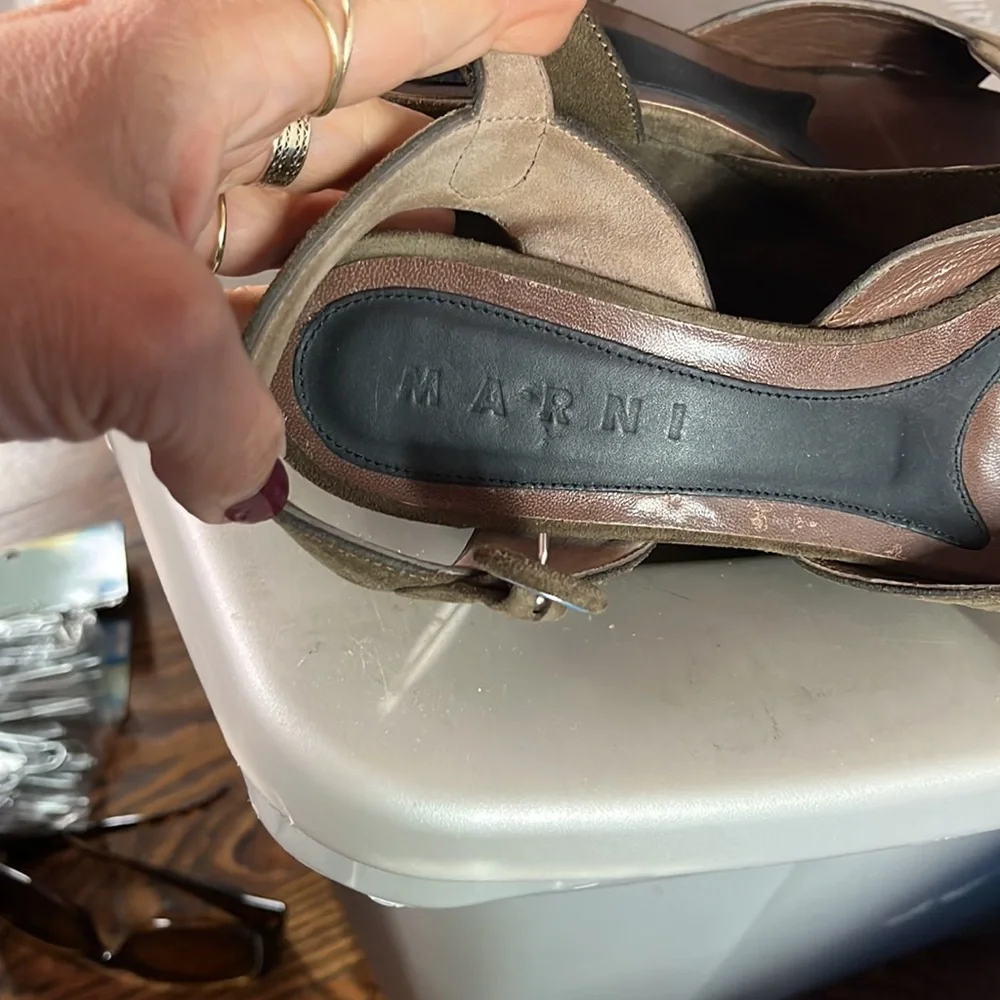 Marni wedge suede heels olive size 37 or 6.5